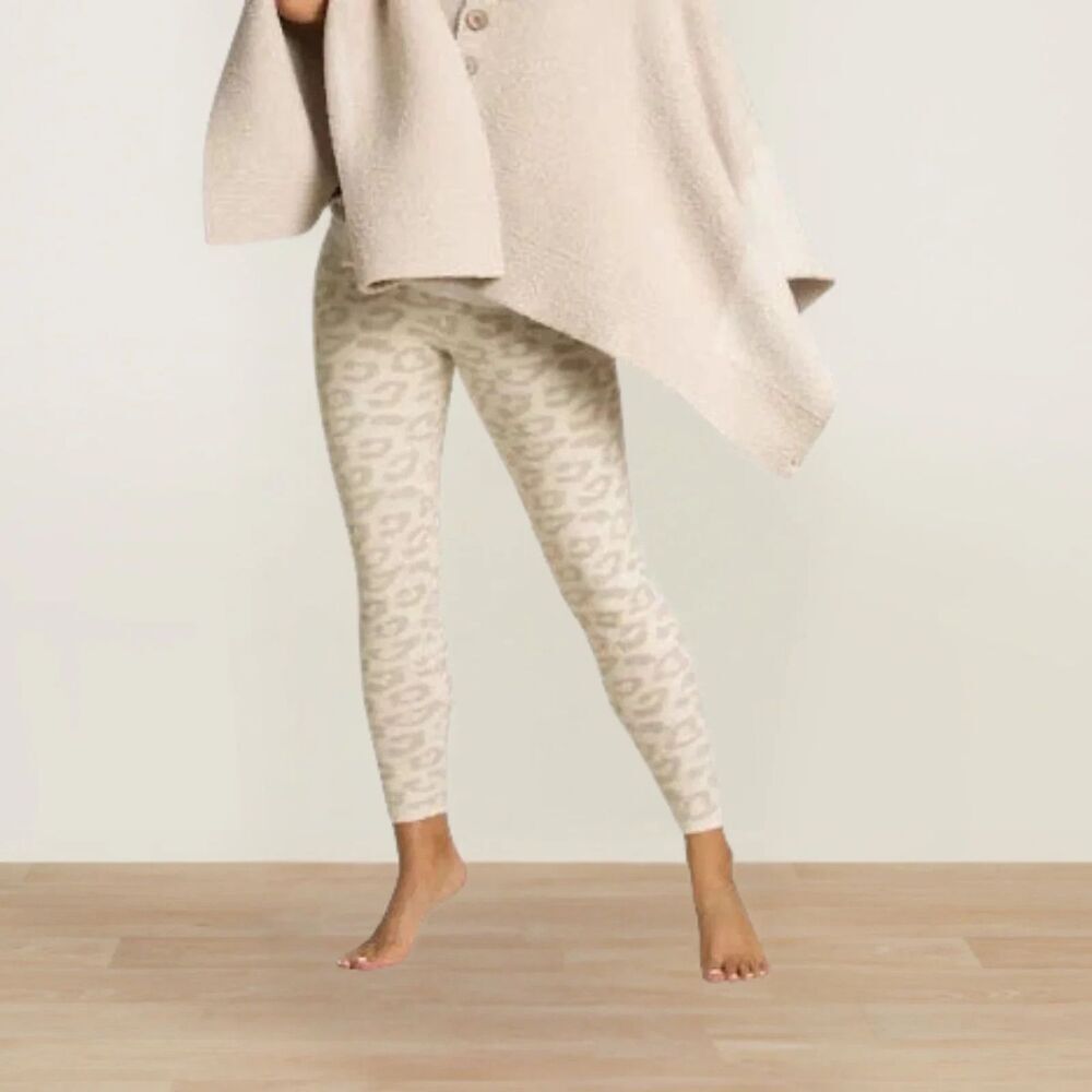 New Barefoot Dreams CozyChic Ultra Lite Leopard Leggings in Cream/Stone Sz Large